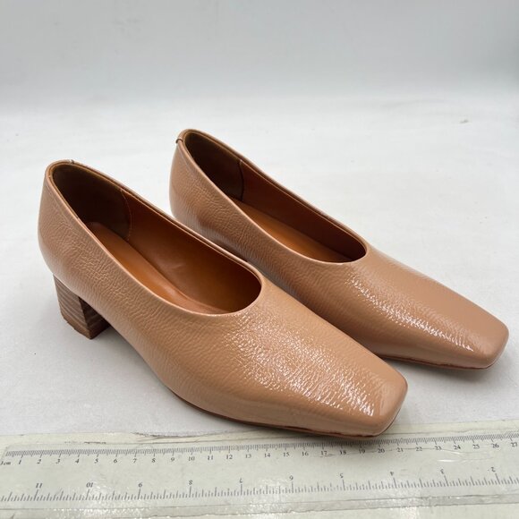 Maiyang Tan Closed Square Toe Pumps Chunky Low Heels Slip on Daily Office Shoes - Picture 3 of 7